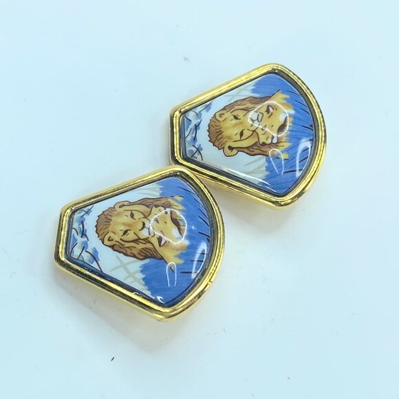 Vintage Hermès Boucles d'oreilles Emile Lion Email ceramic earrings GS316 - Picture 4 of 7